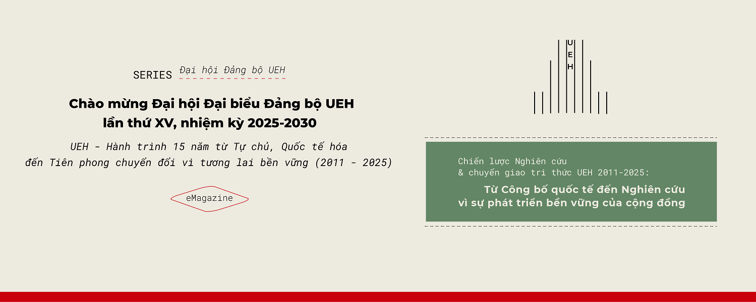 Chào mừng Đại hội Đảng bộ UEH lần thứ XV, nhiệm kỳ 2025-2030: Chiến lược Nghiên cứu & chuyển giao tri thức UEH 2011-2025 - Từ Công bố quốc tế đến Nghiên cứu vì sự phát triển bền vững của cộng đồng
