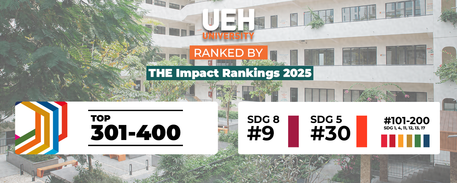 UEH continues to lead among Vietnamese universities: Ranked in the Top 301–400 global universities contributing to the 17 United Nations Sustainable Development Goals (SDGs), according to THE Impact Rankings 2025