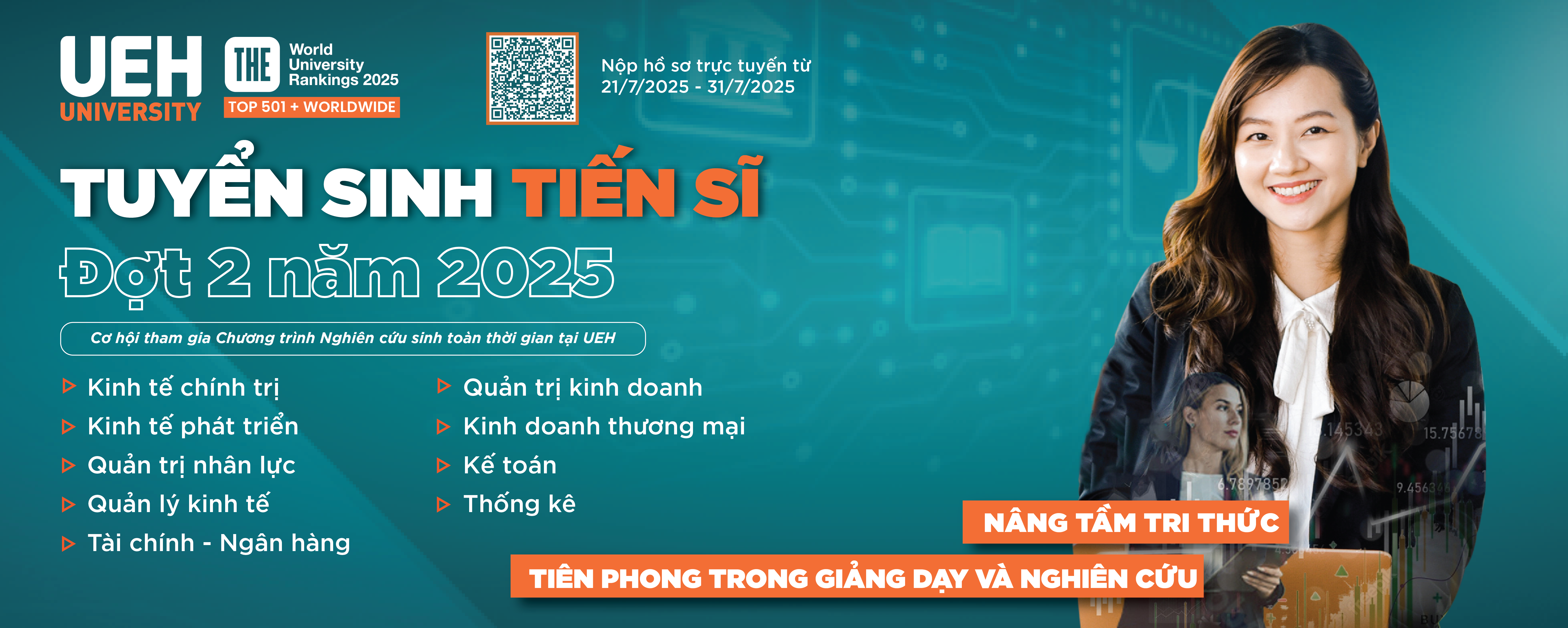 UEH thông báo tuyển sinh đào tạo trình độ tiến sĩ đợt 2 năm 2025 và chương trình nghiên cứu sinh toàn thời gian tại UEH Hồ Chí Minh và UEH Mekong