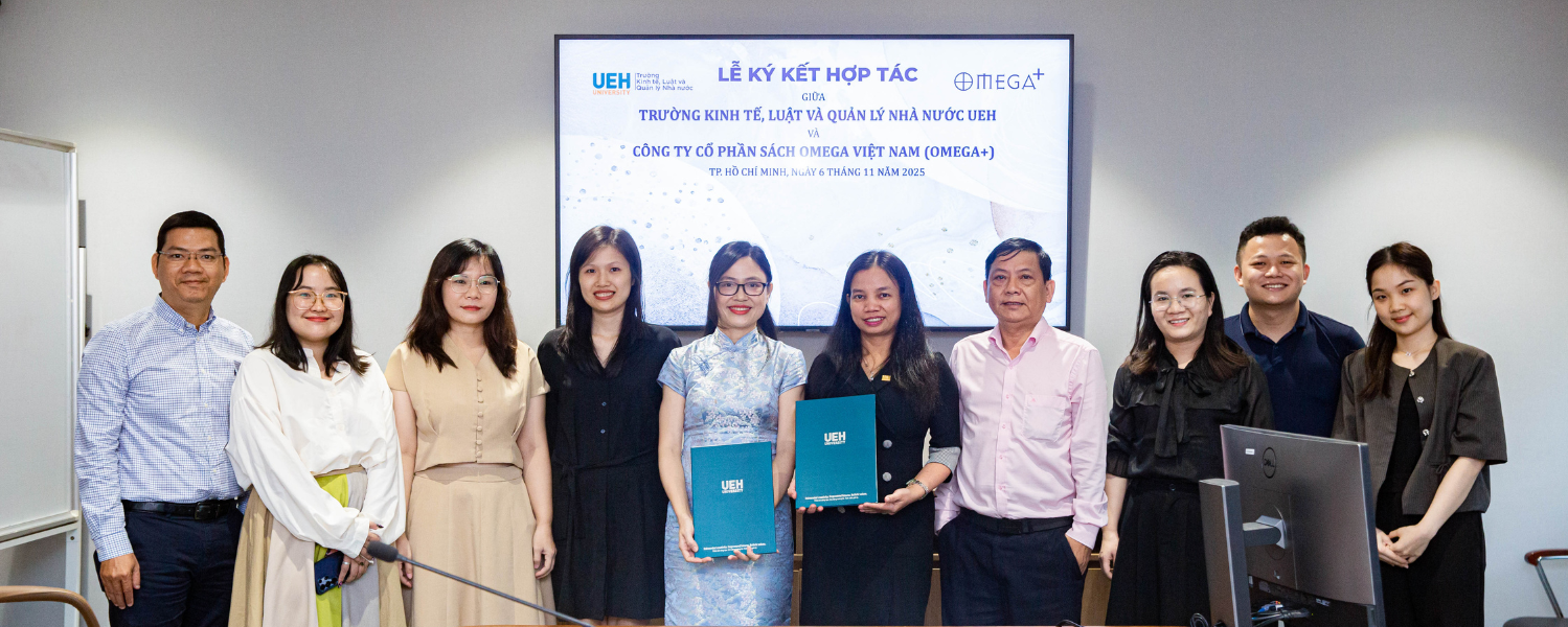 MOU signing ceremony between UEH College of Economics, Law and Government and Omega Plus Books
