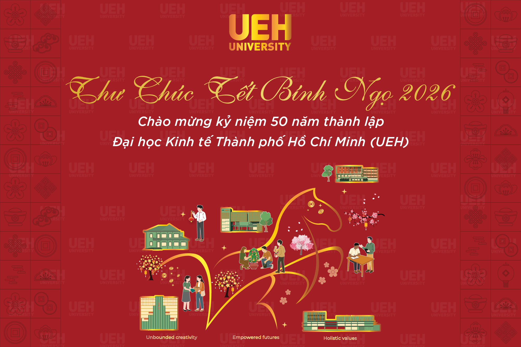 Thư chúc Tết Bính Ngọ 2026 - Chào mừng kỷ niệm 50 năm thành lập Đại học Kinh tế Thành phố Hồ Chí Minh (UEH)